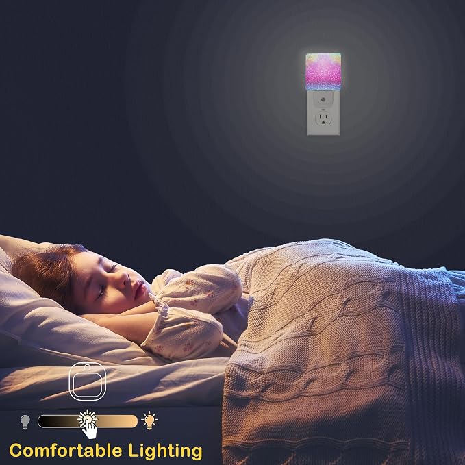 Pink Glitter Night Light,Plug in Night Light, Dusk to Dawn Sensor Nightlights for Stairway/Hallway/Kitchen/Bedroom/Bathroom 0.5W