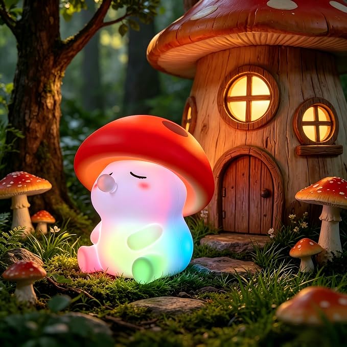Led Cute Mushroom Night Light, Colorful Dimmable Nursery Kawaii Lamps, Super Squishy Silicone USB Rechargeable Beside Lamp, Used for Camping Party Room Decor(Mushroom)