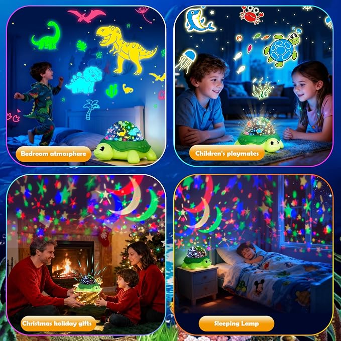 Turtle Kids Night Light,Toys for Boys 3-8 Years Old Starry Sky Projector Light,360 Rotation,4 LED Bulbs,16 Light Colors Variable,USB Cable Powered,Ceiling Light for Kids Bedroom