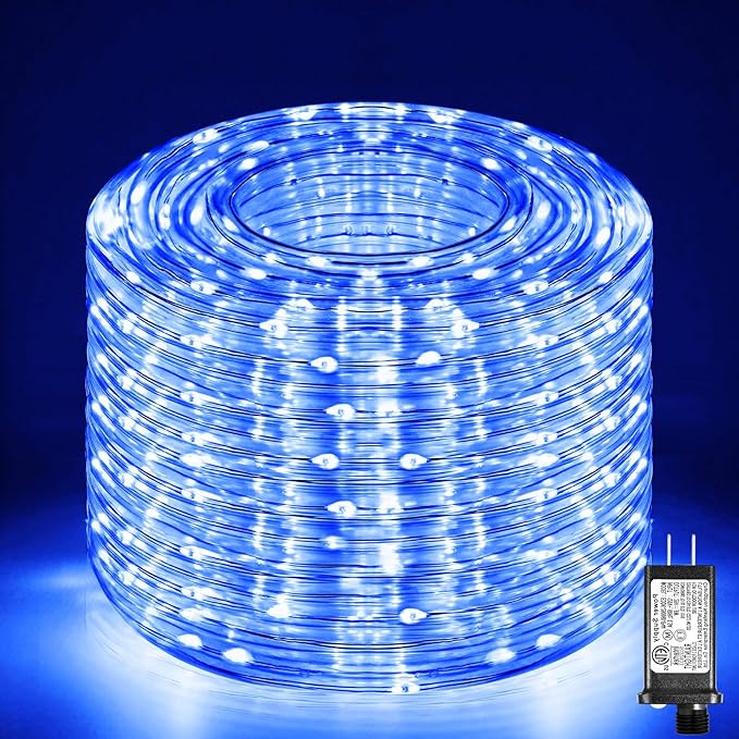 100FT 300 LED Rope Lights for Outside, Connectable Rope Lights Outdoor Waterproof with 8 Modes, Plug in Christmas String Lights for Outside Patio, Deck, Pool, Stair, Camping Lighting - Blue