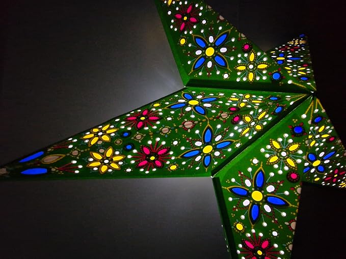 Lantern Lampshade Paper Star Light Shades Large 60cm Hanging Decorations for Christmas Wedding Home Decoration Birthday Party Foldable 5 Pointed Star (Green, Blue, Yellow)
