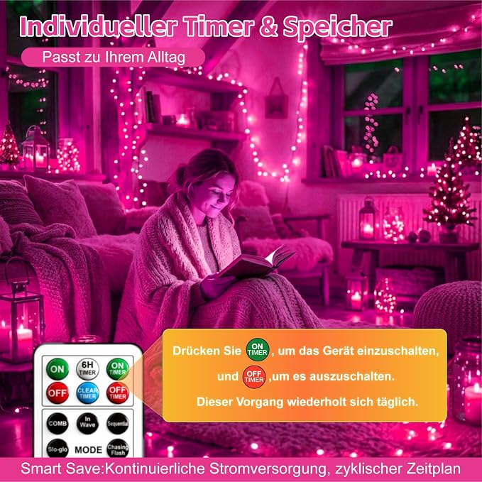 6 Pack Rechargeable Fairy Lights,7ft 20LEDs, Remote & DIY Timer | Dimmable Silver Wire, Mini Twinkle Lights, For Mason Jar, Indoor Christmas Bedroom Wedding Decor, Pink