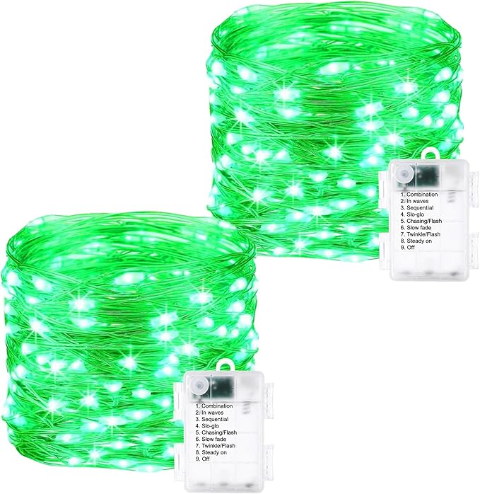2 Pack Fairy Lights Battery Operated - 16.4ft 50 LED Green | Starry Fairy Lights , 8 Modes Waterproof with Timer for Indoor Outdoor Bedroom Party Holiday Christmas Decor, Copper Wire