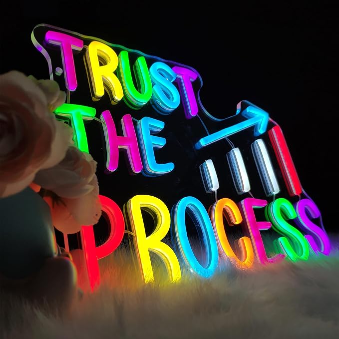 Neon Signs for Classroom, LED Inspirational Wall Decor for Kids Room,Office | Trust The Process Neon Sign, Colorful LED Classroom Decor, Inspirational Wall Art for Kids Room, Bedroom, Office & Playroom