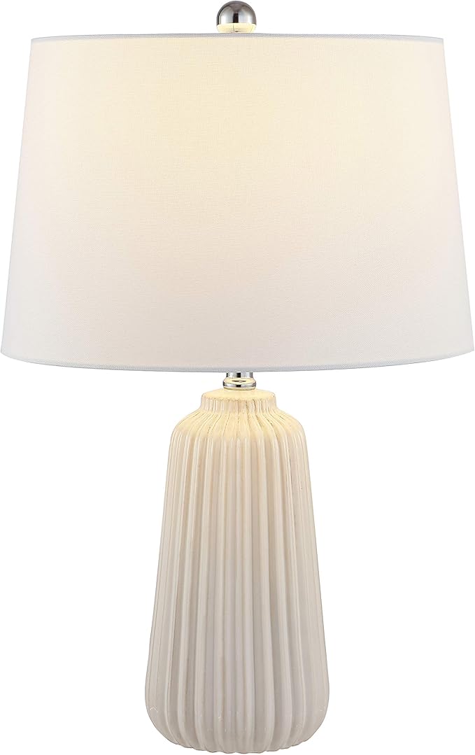 SAFAVIEH Lighting Collection Sawyer Modern Ivory Ceramic 24-inch Bedroom Living Room Home Office Desk Nightstand Table Lamp (LED Bulb Included)