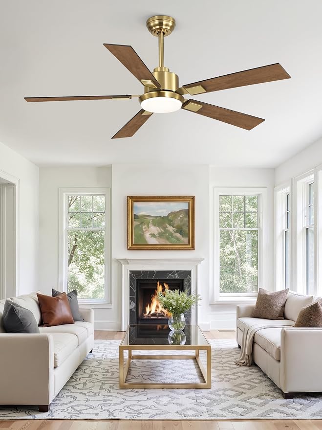 ZMISHIBO 52” Mid Century Ceiling Fan with Light, Remote, Black and Gold | High CFM Powerful Airflow, Quiet DC Motor, 3 CCT LED, Indoor/Covered Outdoor, Dual-Finish, Damp Rated