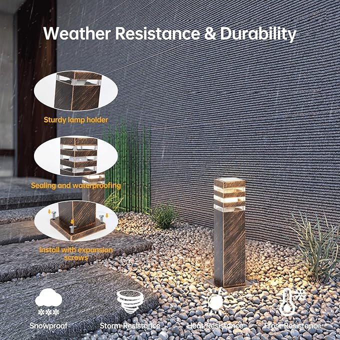 SLAWA 15In Pathway Lights Bronze E26 Outdoor Landscape Path Lights Die-Casted Aluminum Walkway Lights Modern Landscape Sideway Lighting IP65 Waterproof Patio Porch Exterior Floor Lamp with Bulbs