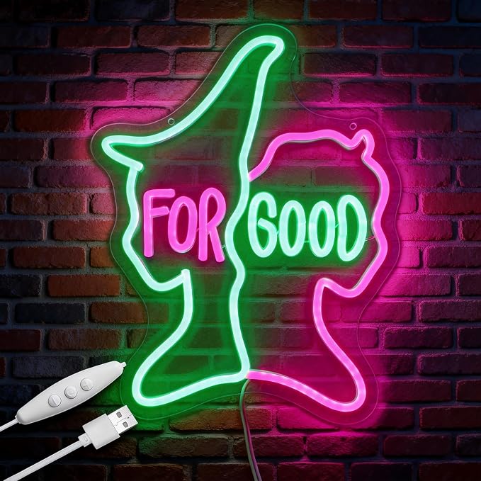 For Good Neon Sign, Music Merch,Witch Decor | Blue and Pink,Broadway Inspired Gift, Wall Decor, 14.6"x11.4"