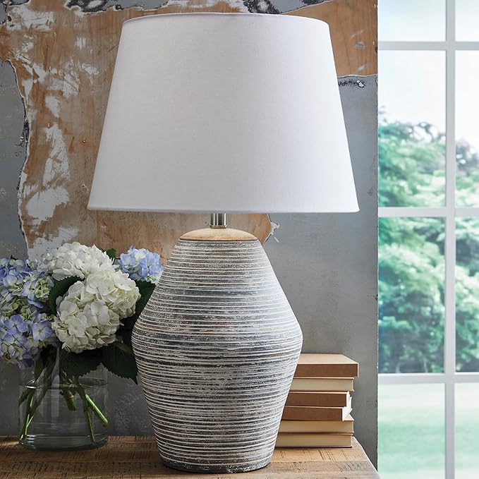 Signature Design by Ashley Lawrock Farmhouse Table Lamp with 3-Way Switch and Empire Shade, Blue