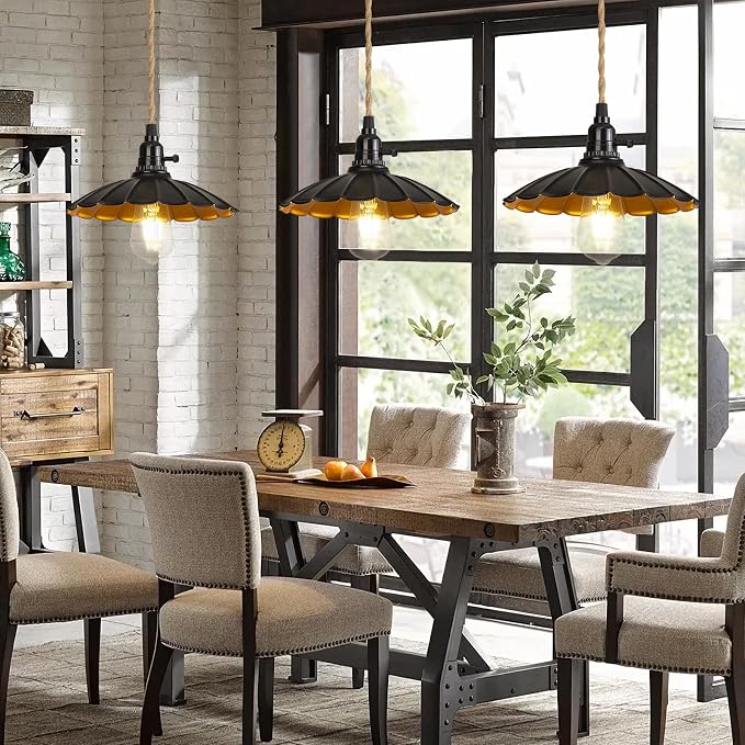 3-Light Plug in Pendant Light Fixtures Chandelier | Switch 22FT Industrial Ceiling Hanging Lamp Cord Farmhouse Cable DIY Including DIY Lotus lampshade