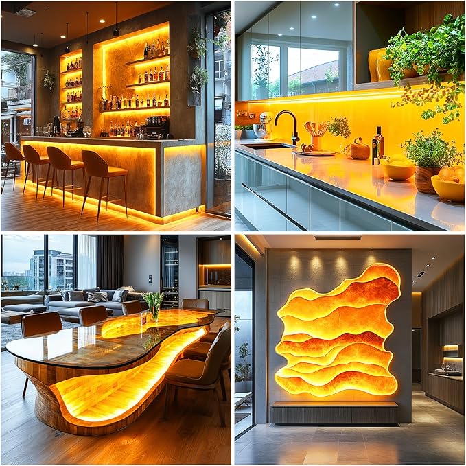 LED Strip Lights 24V COB Gold Yellow Lighting16.4ft (No Power Supply) | Super Bright, Dotless High Density 14W/m, 8mm Width Cuttable Flexible, Home DIY Commercial Decoration