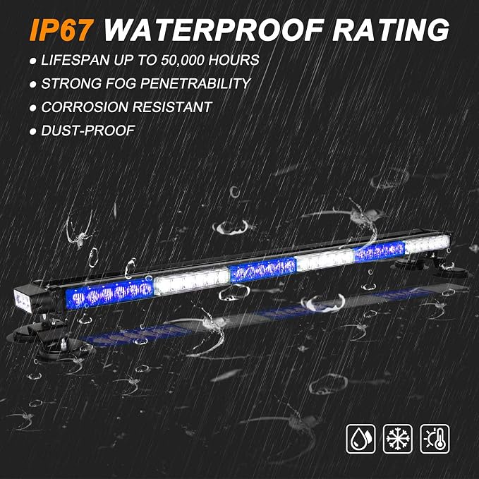 ASPL 38.5" 78 LED Strobe Light Bar Double Side Flashing High Intensity Emergency Warning Flash Strobe Light with Magnetic Base for Safety Construction Vehicles Tow Trucks Pickup (Blue/White)