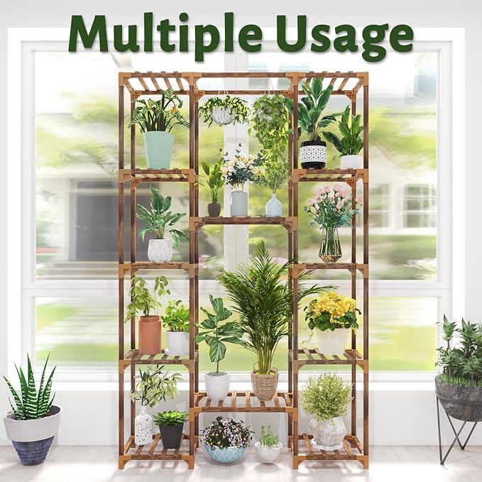 Plant Stand Indoor Outdoor, Tall Plant Shelf for Multiple Plants, 12 Tiers Large Plant Rack Wood Plant Holder Plant Shelves for Room Corner Balcony Garden Patio