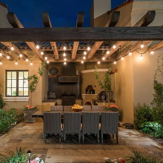 Outdoor String Lights, 50FT Waterproof Patio Lights with 1W Dimmable LED Bulbs, Hanging String Lights for Outdoor Backyard, Garden, Deck, Porch, Gazebo, Balcony, Camping, Party(Black)