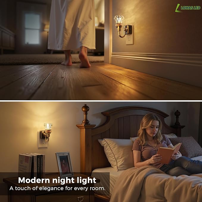L LOHAS LED Night Lights Plug into Wall, 3000K Soft White | Floral Night Lights with Dusk to Dawn Sensor, 0-100lm Adjustable Brightness, for Hallway Bedroom Stairway