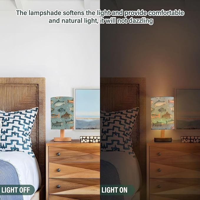 Cartoon Fish LED Bedside Table Lamp with USB Port, Warm Night Light for Bedroom, Modern Nightstand Lamp for Reading, Study & Home Office