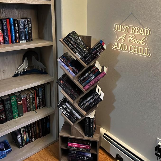 Just Read a Book and Chill White LED Neon Lights Wall Decor LED Sign with Dimmable Switch Neon Light Up Sign for Classroom Bookstore Library Study Room Reading Party