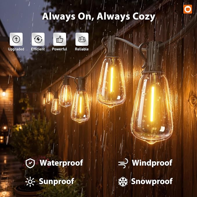 addlon 196(49FT*4) Outdoor String Lights with APP LED Edison Waterproof | Plastic ST38 Shatterproof Bulbs, Smart Extra Long Lighting, Hanging for Patio Outside Backyard Pergola Bistro Porch Garden