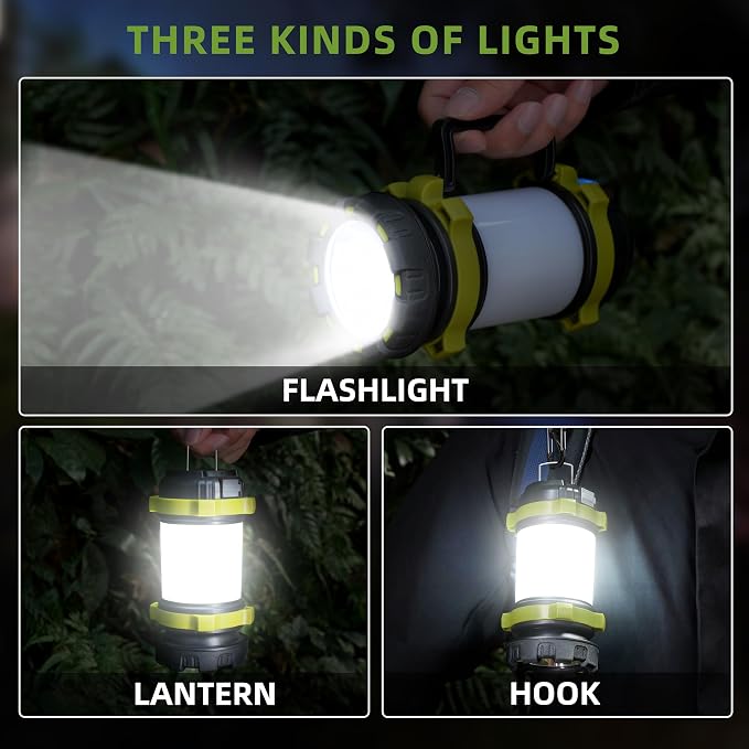 Camping Lantern, Rechargeable Flashlight & Emergency Light, 4Pack | 1000LM 6 Modes Battery Powered Lantern, 4000mAh Portable Camp Light for Outdoor Hiking, Hurricanes and Power Outages