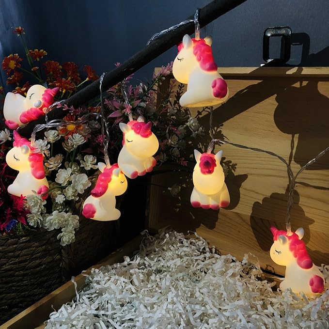 Animal Night Lights Pink Unicorns String Lights 5.4ft Battery Operated Bedroom String Llights 10 LED for Children Bedroom Home Holiday Decortion (Painted-Unicorns, 1.65m/10LED)