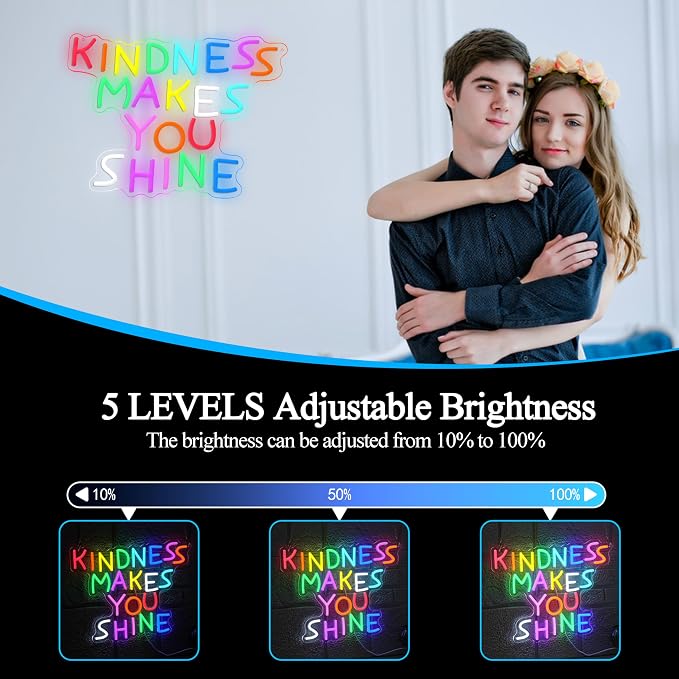 Kindness Makes You Shine Neon Sign Kindness Classroom Neon Light Be Kind LED Light Up Sign for Wall Decor Bedroom Coffee Office Party Home(12.6 * 16.54In)