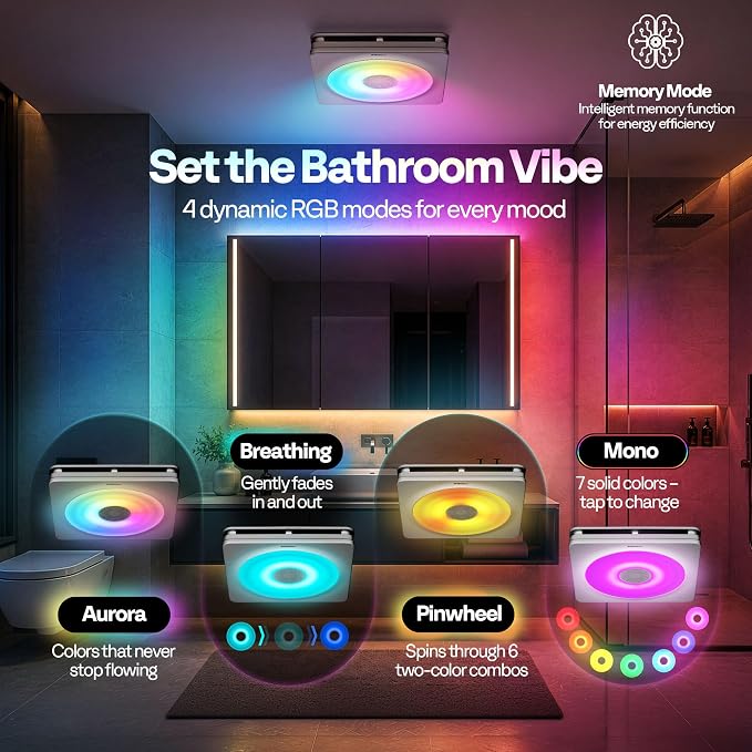 VIVOHOME Bathroom Exhaust Fan with Humidity Sensor, RGB Lights & Speaker | 240 CFM 6 Speeds, 1.6 Sones Quiet Energy-Saving EC Motor, Remote Control & Bluetooth Speaker, 11 x 12 in Easy Retrofit