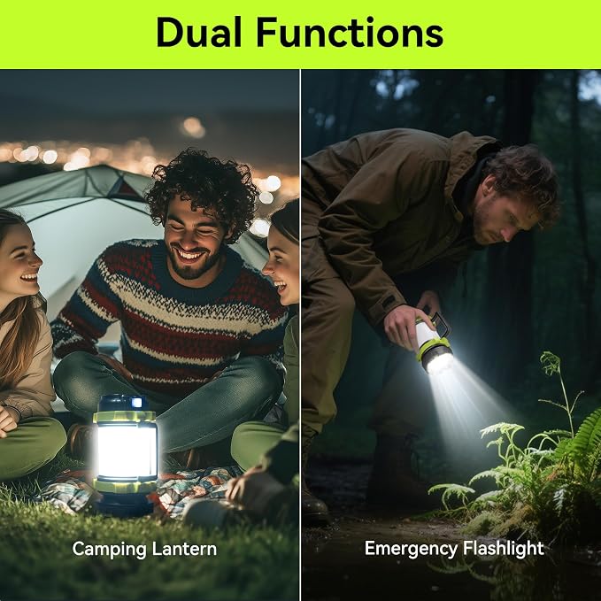 Camping Lantern, Rechargeable Flashlight & Emergency Light, 2Pack | 1000LM 6 Modes Battery Powered Lantern, 4000mAh Portable Camp Light for Outdoor Hiking, Hurricanes and Power Outages