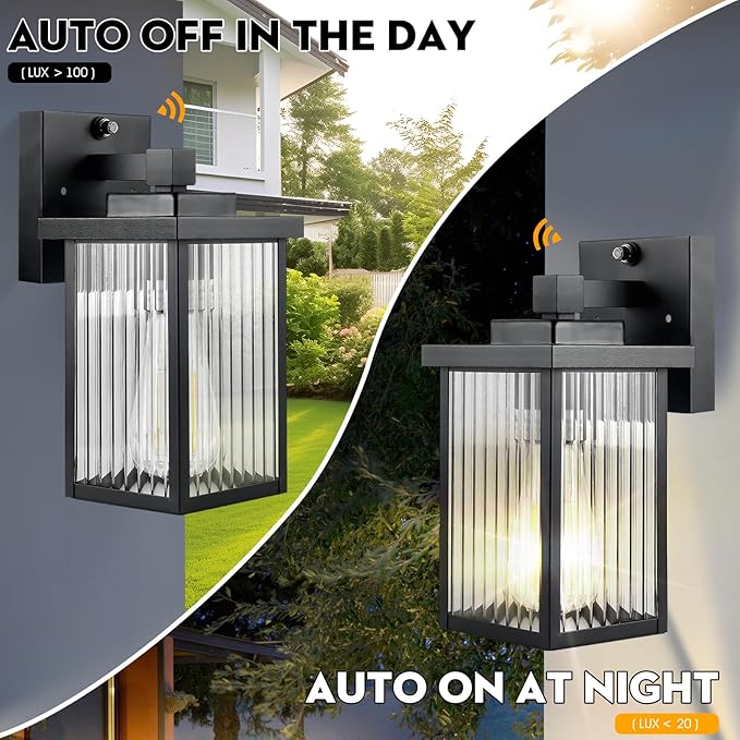 Dusk to Dawn Outdoor Lighting, Waterproof Outdoor Porch Light with Tempered Glass, Outdoor Light Fixture for House Exterior Front Door Garage Patio