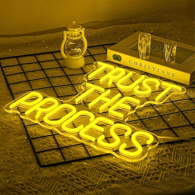 Trust The Process Neon Sign Yellow Letter Neon Light Sign Motivation LED Sign for Wall Decor Neon Inspirational Signs for Bedroom Classroom Gym Home Man Women Gift