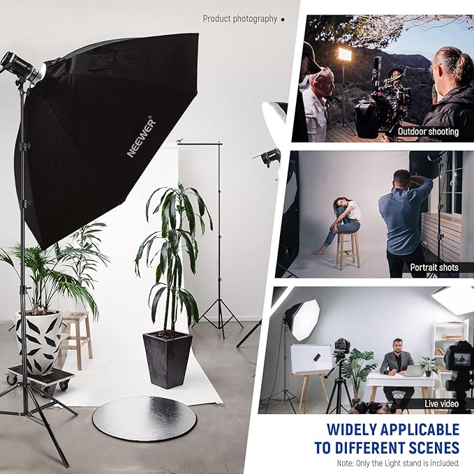NEEWER 9.8ft/3m Air Cushioned Light Stand, Heavy Duty Metal Photography Tripod Stand with 1/4" to 3/8" Reversible Spigot, 3 Way Mounting Interface & Metal Locking Knobs, Max Load 5.5lb/2.5kg | Photography Tripod Stand, 1/4" to 3/8" Reversible Spigot, 3...