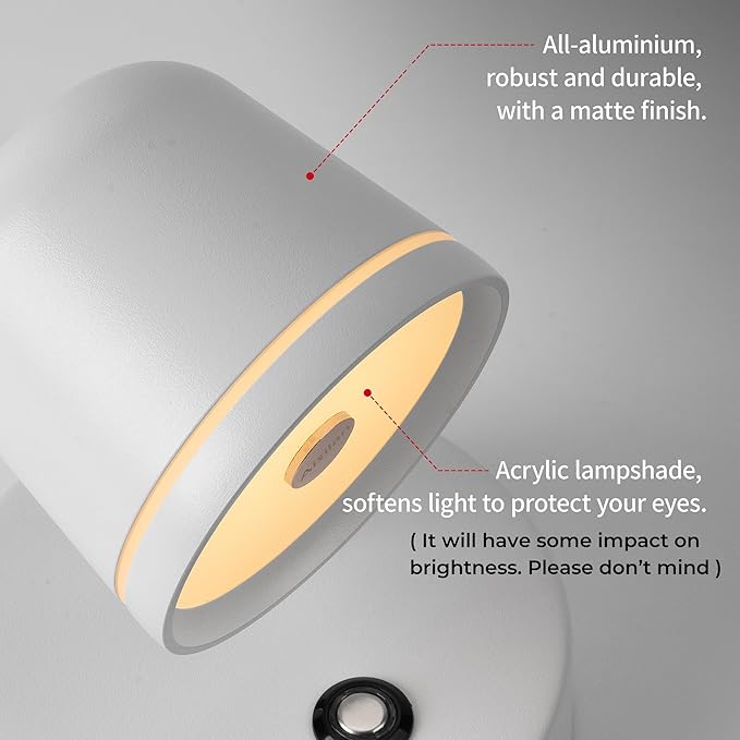 Aisilan Wall Sconce, Hardwired Touch Dimmable Wall Light with 3 Color Temperatures, Adjustable 7W LED Wall Lamp CRI97, Modern White Aluminum Sconce for Bedroom Bedside Hallway