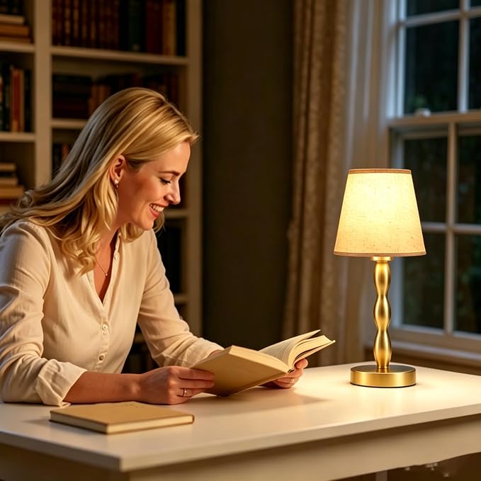 Rechargeable Cordless Table Lamp, 5000mAh Battery Powered Touch Desk Lamp, 3-Level & Stepless Dimmable Night Light, Portable Bedside Lamp for Bedroom, Outdoor, Bulb Included, Gold