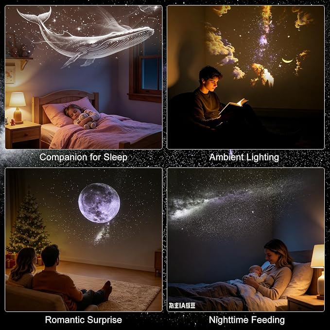 2-in-1 Galaxy Projector Night Light, USB Starry Sky Night Light Projector with Adjustable Brightness, Mini LED Ceiling/Wall Projection Lamp with 360° Rotation for Ceiling Wall Room Decor (6 Slides)