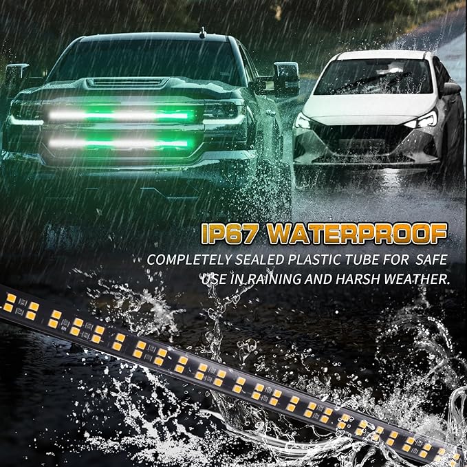 XRIDONSEN 2PCS 24 inch Truck Grill Emergency Lights Strip 288 LED Green White Grille Firefighter Lights Strobe Flashing Warning Safety Waterproof First Responder Lights for Vehicles Fire Trucks Pickup