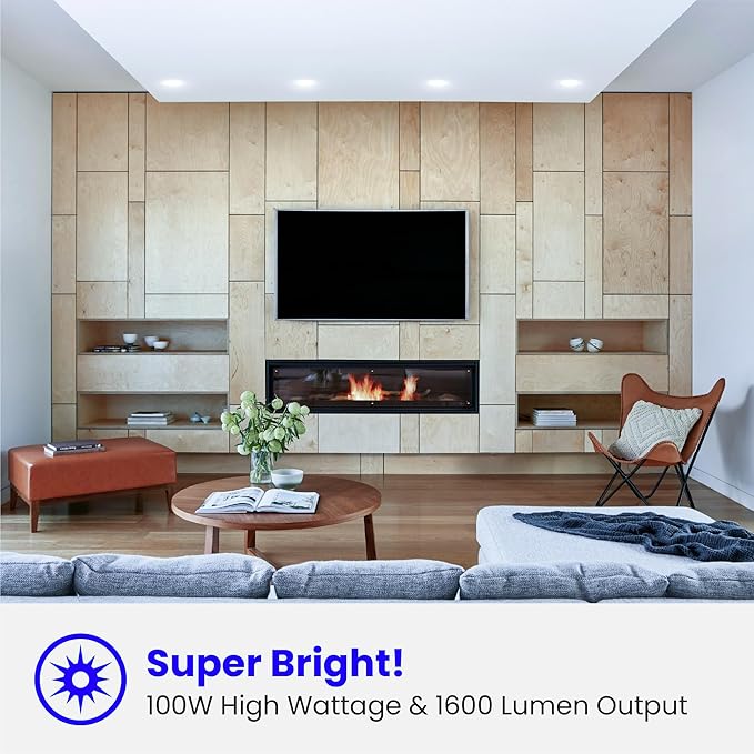Feit Electric BR30 LED Light Bulbs, 100W Equivalent, Dimmable, E26 Standard Base, 80 CRI, 1400 Lumens, 5000K Daylight, 120V, 10 Years Lifetime, Damp Rated, 24 Pack, 100BR30DM85010KLED/6