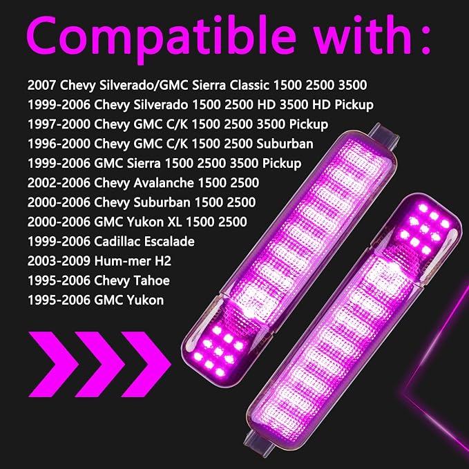 LED Side Door Panel Courtesy Lights, Fit for Chevy Sierra GMC C/K | Fit for Yukon Silverado 1500 2500 3500 Avalanche, Suburban, Hum-mer H2 Car Interior Panel Lighting,Purple-Smoking Lens