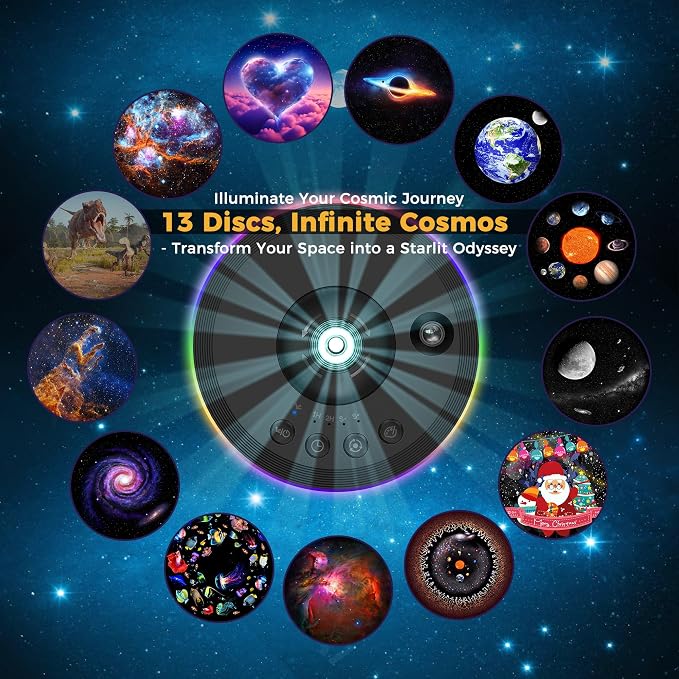 Galaxy Projector, 13 in 1 HD Planetarium Galaxy Star Projector | 360 Rotating Star Projector Light with Adjustable Knob and Timer for Kids, Ceiling, Gifts, Room Decor