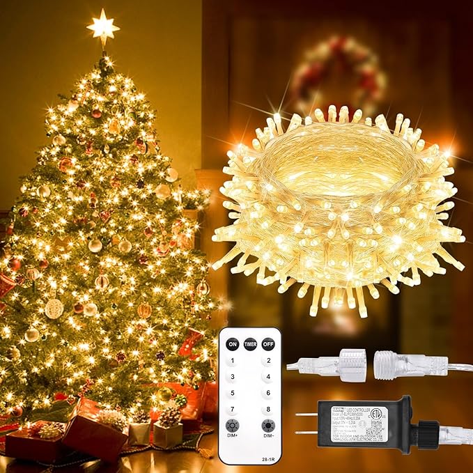 suddus 200 Led Connectable Christmas Lights Outdoor Waterproof, 66ft Fairy Lights Plug in with Remote, Warm White Christmas Tree Light Indoor for Bedroom, Dorm, Xmas Party, Porch, Patio, Garden Decor