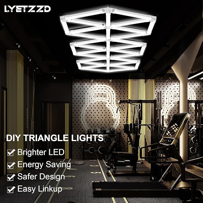 Hexagon Garage Light 18 Triangle, 252W 30240LM, 6500K Super Bright Honeycomb Hexagonal LED Ceiling Light for Garage, Workshop, Basement, Gym, Car Detailing Shop