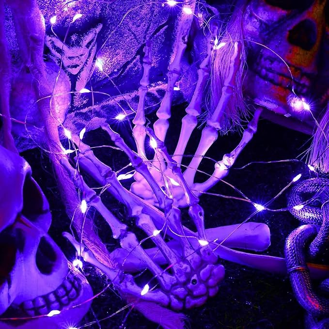 4 Pack Fairy Lights Battery Operated Halloween String Lights Timer Purple | Each 16FT 50 LED, Flexiable Cuttable Waterproof Wire, Fairy String Light Indoor Outdoor for Halloween Haunted Party DIY Decor