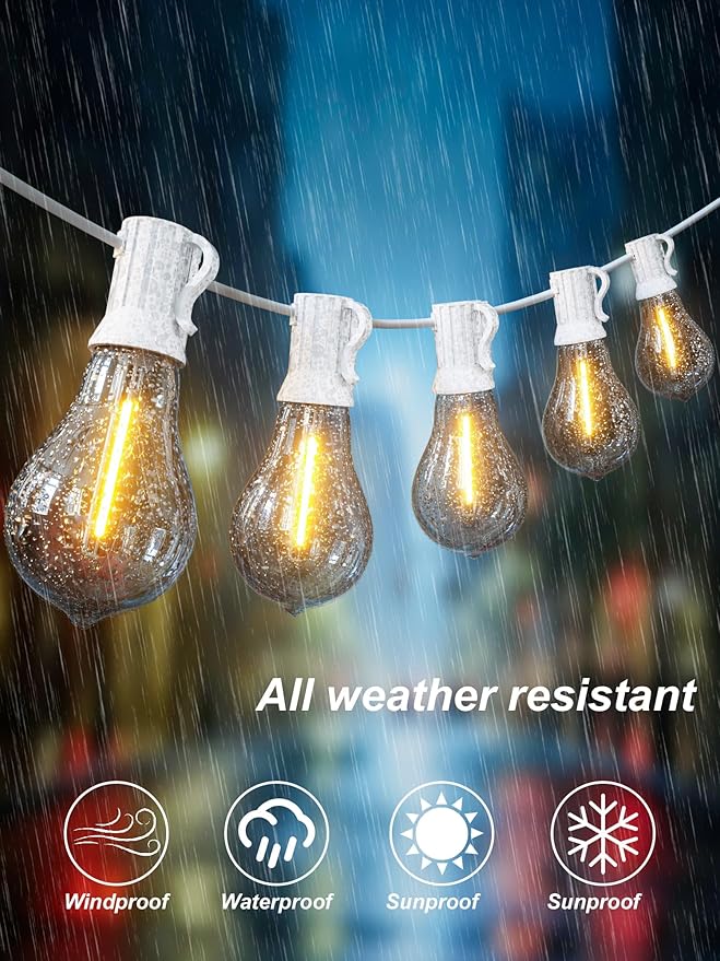 DAMAING Outdoor String Lights 300FT(3x100FT) Waterproof Patio Lights with 156 Shatterproof Dimmable LED Edison Bulbs,Connectable Outdoor Lights for Backyard Party Wedding Outside, 2200K White Cord