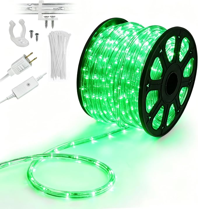 LED Rope Lights,Connectable for Indoor & Outdoor,110V Transparent Flexible Tube Lights,Waterproof LED Rope Lighting for Outside,Deck,Patio,Pool,Camping,Bedroom,Landscape Decor (Green, 150ft)