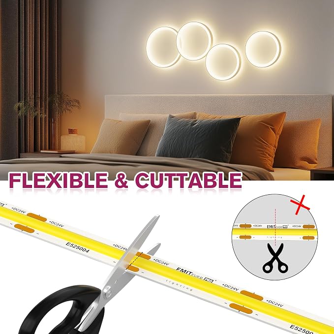 EMITEVER COB LED Strip Lights 4000K 24V, 32.8ft/10m, 5120LEDs, UL Listed | Neutral White Tape Light Premium High Density,for Bedroom,Kitchen,Cabinet,360+Lumens/ft,Ra 90+ (Power Supply Sold Separately)