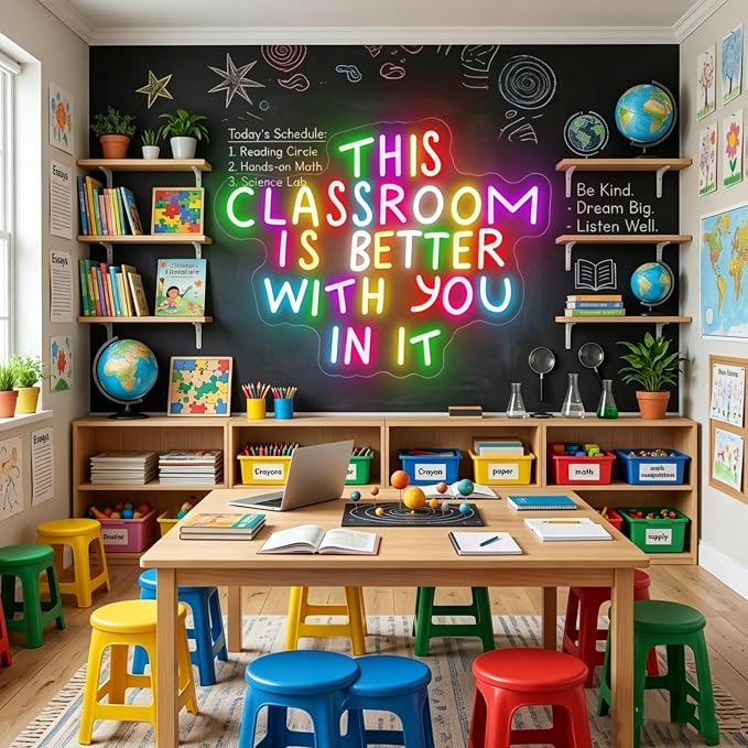 This Classroom is Better With You In It Multicolor Neon Sign for Classroom Wall Decor USB Powered Neon Inspirational Teacher Sign for School Classroom Daycare Teachers Students Gift