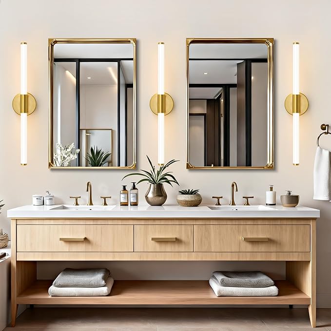 LED Bathroom Light Fixtures, Gold Vanity Lights for Bathroom, 360° Full Lighting Dimmable LED 23 inch Vanity Light Bar Over Mirror, Hardwired Modern Wall Sconce Warm White for Bedroom Living Room