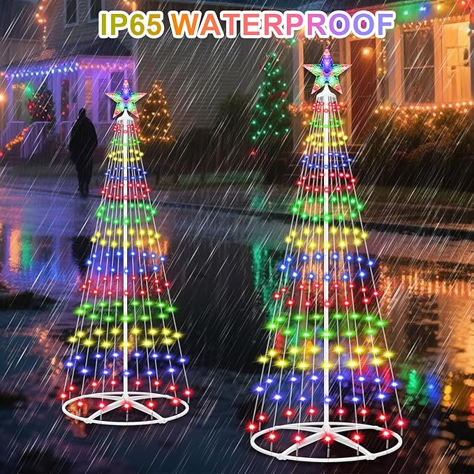 4FT Prelit Christmas Cone Tree with Lights, 156LEDs Small Christmas Tree Light with Remote Control, Timer, 11 Lighting Modes, Artificial Outdoor Christmas Tree for Yard Porch Lawn Decorations