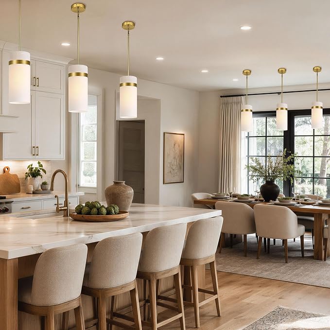 Handcrafted Brass Pendant Light Fixtures, 6 Inch Modern Large Frosted Glass Kitchen Pendant Lights, Hanging Island Lights, for Kitchen Island, Dining Room,Bedroom,Includes Bulb