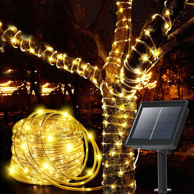 Solar Rope Lights Outdoor Waterproof, 33FT 100LED Outdoor String Lights Clear PVC Tube Fairy Lights, 8 Modes Trampoline Lights for Pool Tree Garden Yard Home Camping Wedding Halloween Holiday Decor