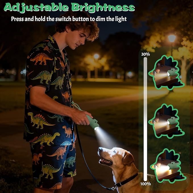 Silicone Dinosaur Flashlight, Rechargeable Hanging Night Light for Camping, Night Walks and Home Use, Animal Themed Themed Portable Torch