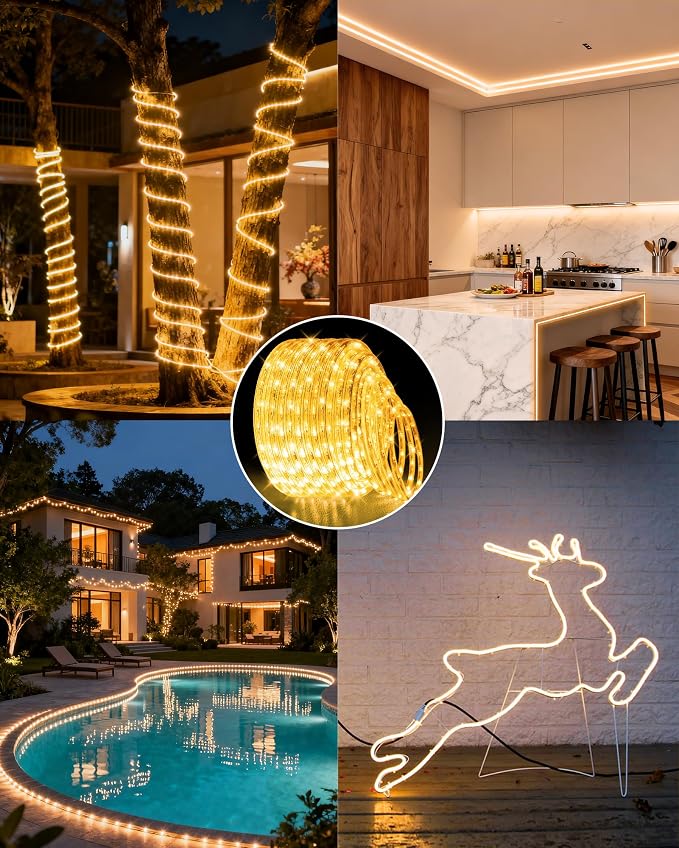 LED Rope Light, IP65 Tube Light for Christmas Patio Trees Decor, 40FT 3000K | Waterproof Clear Tube Light Plug in, 432 Warm White LEDs 110V Flexible Cuttable Connectable for Outdoor Balcony Bedroom